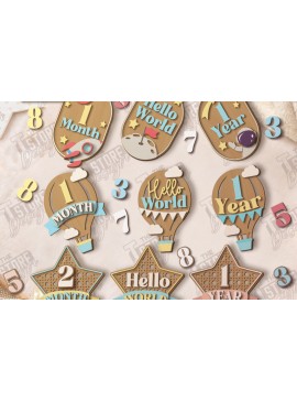 Σετ των 2 Intra απο ξύλο plywood 3mm-4mm πάχος κοπής με λέιζερ Baby Milestone Countdown Δίασταση 15x15 cm INTRAFABR-122684187