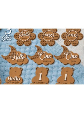 Σετ των 2 Intra απο ξύλο plywood 3mm-4mm πάχος Baby Milestone | CNC Δίασταση 15x15 cm INTRAFABR-123844247