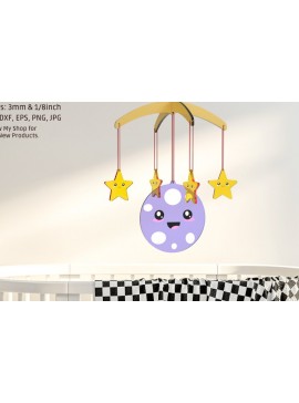 Σετ των 2 Intra απο ξύλο plywood 3mm-4mm πάχος Baby Mobile Moon and Star | | Λέιζερ Δίασταση 15x15 cm INTRAFABR-84402638