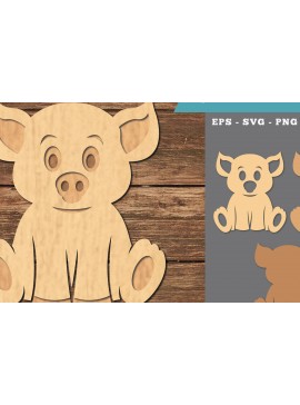 Σετ των 2 Intra απο ξύλο plywood 3mm-4mm πάχος Baby Pig 3D Δίασταση 15x15 cm INTRAFABR-107208969