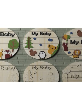 Σετ των 2 Intra απο ξύλο plywood 3mm-4mm πάχος Διακοσμήσεις με κρεμάστρα τοίχου στρογγυλές για μωρό Δίασταση 30x20 cm INTRAFABR-46324665