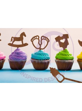 Σετ των 2 Intra απο ξύλο plywood 3mm-4mm πάχος Baby Shower Cupcake , 6 Σχέδια Δίασταση 30x20 cm INTRAFABR-86811237