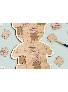 Σετ των 3 Intra απο ξύλο plywood 3mm-4mm πάχος Baby Shower Puzzle Βιβλίο επισκεπτών Bear  Δίασταση 9x9 cm INTRAFABR-103439889