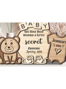 Intra απο ξύλο plywood 3mm-4mm πάχος Ανακοίνωση Baby Surprise Sign Bear Δίασταση 30x20 cm INTRAFABR-120773921