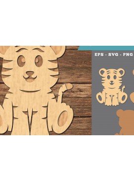 Σετ των 2 Intra απο ξύλο plywood 3mm-4mm πάχος Baby Tiger 3D Δίασταση 15x15 cm INTRAFABR-107209092