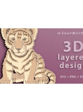 Σετ των 3 Intra απο ξύλο plywood 3mm-4mm πάχος αποκοπής 3D Layered Baby Tiger Δίασταση 7x7 cm INTRAFABR-62907539
