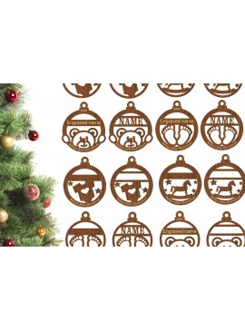 Σετ των 3 Intra απο ξύλο plywood 3mm-4mm πάχος Baby's First Christmas Ornaments, 4 Δίασταση 3x3 cm INTRAFABR-77058677