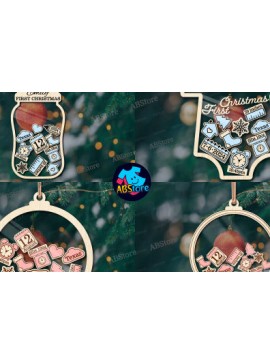 Σετ των 3 Intra απο ξύλο plywood 3mm-4mm πάχος Τα πρώτα χριστουγεννιάτικα στολίδια του μωρού Δίασταση 8x8 cm INTRAFABR-103563537