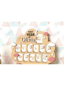 Σετ των 2 Intra απο ξύλο plywood 3mm-4mm πάχος κορνίζας για πρώτη χρονιά μωρού Δίασταση 20x30 cm INTRAFABR-122536248