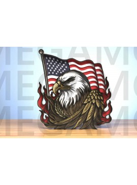 Intra απο ξύλο plywood 3mm-4mm πάχος Bald Eagle Flag Fire Layered Δίασταση 40x40 cm INTRAFABR-123433145