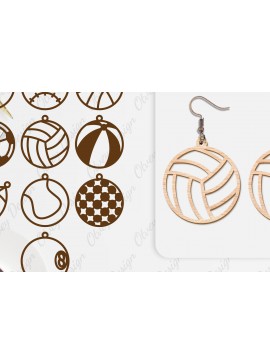 Σετ των 3 Intra απο ξύλο plywood 3mm-4mm πάχος Σκουλαρίκια με μπάλα  Σχεδίαση ΠΑΚΕΤΟ Δίασταση 3x3 cm INTRAFABR-101159604