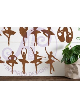 Σετ των 2 Intra απο ξύλο plywood 3mm-4mm πάχος Σχήματα κομμένα με λέιζερ σιλουέτα μπαλαρίνας Δίασταση 30x20 cm INTRAFABR-91312803