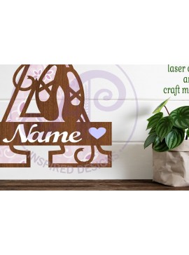 Σετ των 3 Intra απο ξύλο plywood 3mm-4mm πάχος Μονόγραμμα με κεφαλαίο παπούτσι μπαλέτου Επιστολή α Δίασταση 9x9 cm INTRAFABR-91015091