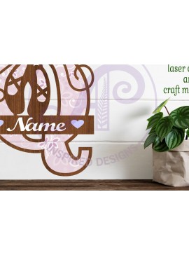 Σετ των 3 Intra απο ξύλο plywood 3mm-4mm πάχος Μονόγραμμα με κεφαλαίο παπούτσι μπαλέτου Letter Q Δίασταση 9x9 cm INTRAFABR-91015556