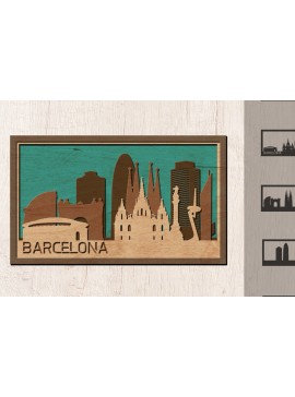 Σετ των 2 Intra απο ξύλο plywood 3mm-4mm πάχος Barcelona Skyline , Multi-layer Δίασταση 30x20 cm INTRAFABR-14910693