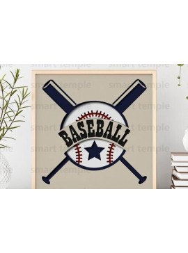 Σετ των 2 Intra απο ξύλο plywood 3mm-4mm πάχος Baseball 3d Shadowbox, Baseball Layered Δίασταση 30x20 cm INTRAFABR-80237102