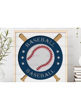 Intra απο ξύλο plywood 3mm-4mm πάχος Μπέιζμπολ 3d Shadowbox, διάνυσμα μπέιζμπολ Δίασταση 30x20 cm INTRAFABR-80232631