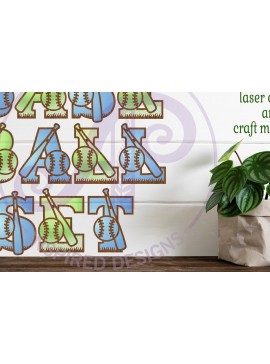 Σετ των 3 Intra απο ξύλο plywood 3mm-4mm πάχος Μπέιζμπολ/σόφτμπολ Γράμματα νυχτερίδας και μπάλας Δίασταση 5x5 cm INTRAFABR-89968556