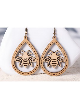 Σετ των 3 Intra απο ξύλο plywood 3mm-4mm πάχος Σκουλαρίκια Bee Teardrop Cut  Δίασταση 3x3 cm INTRAFABR-121541610