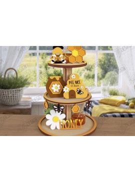 Σετ των 2 Intra απο ξύλο plywood 3mm-4mm πάχος δίσκου με κλιμάκωση μελισσών | Στρογγυλό σταντ Δίασταση 15x15 cm INTRAFABR-123495152