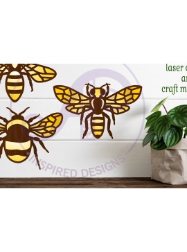 Σετ των 2 Intra απο ξύλο plywood 3mm-4mm πάχος Σιλουέτες σχεδίασης τοίχων δύο επιπέδων Bee Δίασταση 30x20 cm INTRAFABR-86003705