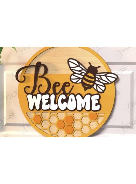 Σετ των 2 Intra απο ξύλο plywood 3mm-4mm πάχος Bee Welcome Sign Cut  | Σημάδι πόρτας Δίασταση 30x20 cm INTRAFABR-123502369