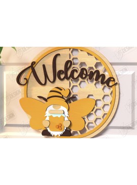 Σετ των 2 Intra απο ξύλο plywood 3mm-4mm πάχος Bee Welcome Sign Cut  | Σημάδι πόρτας Δίασταση 30x20 cm INTRAFABR-123502366