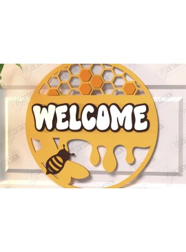 Intra απο ξύλο plywood 3mm-4mm πάχος Bee Welcome Sign Cut  | Σημάδι πόρτας Δίασταση 30x20 cm INTRAFABR-123502373
