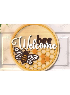 Σετ των 2 Intra απο ξύλο plywood 3mm-4mm πάχος Bee Welcome Sign Cut  | Σημάδι πόρτας Δίασταση 30x20 cm INTRAFABR-123502365