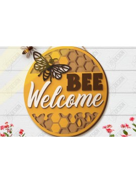 Σετ των 2 Intra απο ξύλο plywood 3mm-4mm πάχος Bee Welcome Sign Cut  | Καλοκαίρι |CNC Δίασταση 30x20 cm INTRAFABR-123572627