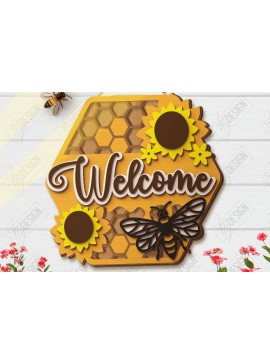 Σετ των 2 Intra απο ξύλο plywood 3mm-4mm πάχος Bee Welcome Sign Cut  | Καλοκαίρι |CNC Δίασταση 30x20 cm INTRAFABR-123572630
