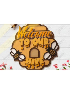 Intra απο ξύλο plywood 3mm-4mm πάχος Bee Welcome Sign Cut  | Καλοκαίρι |CNC Δίασταση 30x20 cm INTRAFABR-123572625