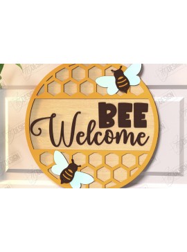 Intra απο ξύλο plywood 3mm-4mm πάχος Bee Welcome Sign Cut  | Επιγραφή τοίχου Δίασταση 30x20 cm INTRAFABR-123600490