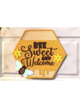 Σετ των 2 Intra απο ξύλο plywood 3mm-4mm πάχος Bee Welcome Sign Cut  | Επιγραφή τοίχου Δίασταση 30x20 cm INTRAFABR-123600492