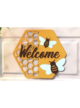 Σετ των 2 Intra απο ξύλο plywood 3mm-4mm πάχος Bee Welcome Sign Cut  | Επιγραφή τοίχου Δίασταση 30x20 cm INTRAFABR-123600494