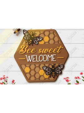 Σετ των 2 Intra απο ξύλο plywood 3mm-4mm πάχος Bee Welcome Sign Cut  | Επιγραφές τοίχου Δίασταση 30x20 cm INTRAFABR-123423983