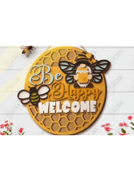 Σετ των 2 Intra απο ξύλο plywood 3mm-4mm πάχος Bee Welcome Sign Cut  | Επιγραφές τοίχου Δίασταση 30x20 cm INTRAFABR-123423998