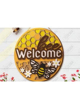 Σετ των 2 Intra απο ξύλο plywood 3mm-4mm πάχος Bee Welcome Sign Cut  | Επιγραφές τοίχου Δίασταση 30x20 cm INTRAFABR-123423982