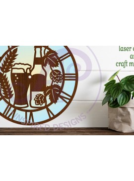 Σετ των 3 Intra απο ξύλο plywood 3mm-4mm πάχος Ρολόι τοίχου με λυκίσκο μπύρας και σιτάρι Δίασταση 8x8 cm INTRAFABR-112953256