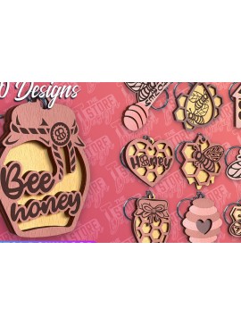 Σετ των 3 Intra απο ξύλο plywood 3mm-4mm πάχος Σχεδιασμός Μπρελόκ Bees | Σχεδιασμός Μπρελόκ Δίασταση 6x6 cm INTRAFABR-92538567