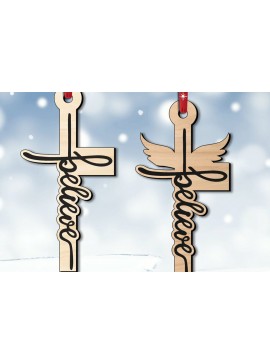 Σετ των 3 Intra απο ξύλο plywood 3mm-4mm πάχος Πιστέψτε τον Ιησού Χριστό Σταυρό Χριστουγέννων Δίασταση 8x8 cm INTRAFABR-111987582