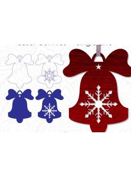 Σετ των 3 Intra απο ξύλο plywood 3mm-4mm πάχος Χριστουγεννιάτικα στολίδια Bell, μονής γραμμής Δίασταση 8x8 cm INTRAFABR-10038051