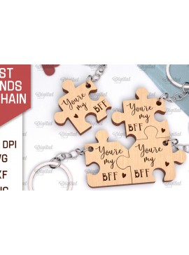 Σετ των 3 Intra απο ξύλο plywood 3mm-4mm πάχος με μπρελόκ Best Friends Δίασταση 6x6 cm INTRAFABR-104620268