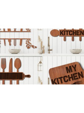 Σετ των 2 Intra απο ξύλο plywood 3mm-4mm πάχος Big of Kitchen Layered 3D Δίασταση 15x15 cm INTRAFABR-27139771