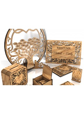 Σετ των 3 Intra απο ξύλο plywood 3mm-4mm πάχος κοπής με  BIG WEDDING Δίασταση 3x3 cm INTRAFABR-123372531
