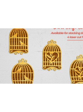 Σετ των 3 Intra απο ξύλο plywood 3mm-4mm πάχος Σκουλαρίκια Bird Cage - 2 Δίασταση 3x3 cm INTRAFABR-102058496