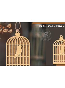 Σετ των 3 Intra απο ξύλο plywood 3mm-4mm πάχος Στολίδι κοπής με λέιζερ Bird in a Cage 2 Δίασταση 8x8 cm INTRAFABR-114139357