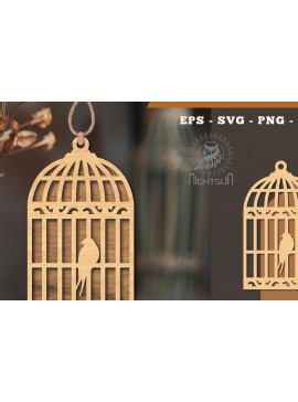 Σετ των 3 Intra απο ξύλο plywood 3mm-4mm πάχος Στολίδι κοπής με λέιζερ Bird in a Cage 4 Δίασταση 8x8 cm INTRAFABR-114139471