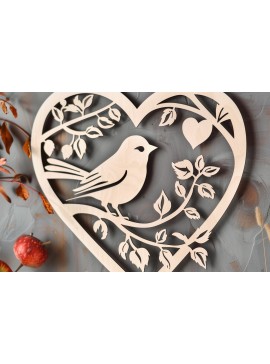 Σετ των 3 Intra απο ξύλο plywood 3mm-4mm πάχος Bird in Heart Decor τοίχου με λέιζερ Δίασταση 4x4 cm INTRAFABR-99035275