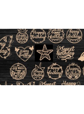 Σετ των 2 Intra απο ξύλο plywood 3mm-4mm πάχος κοπής  Topper Topper γενεθλίων Δίασταση 15x15 cm INTRAFABR-32703762